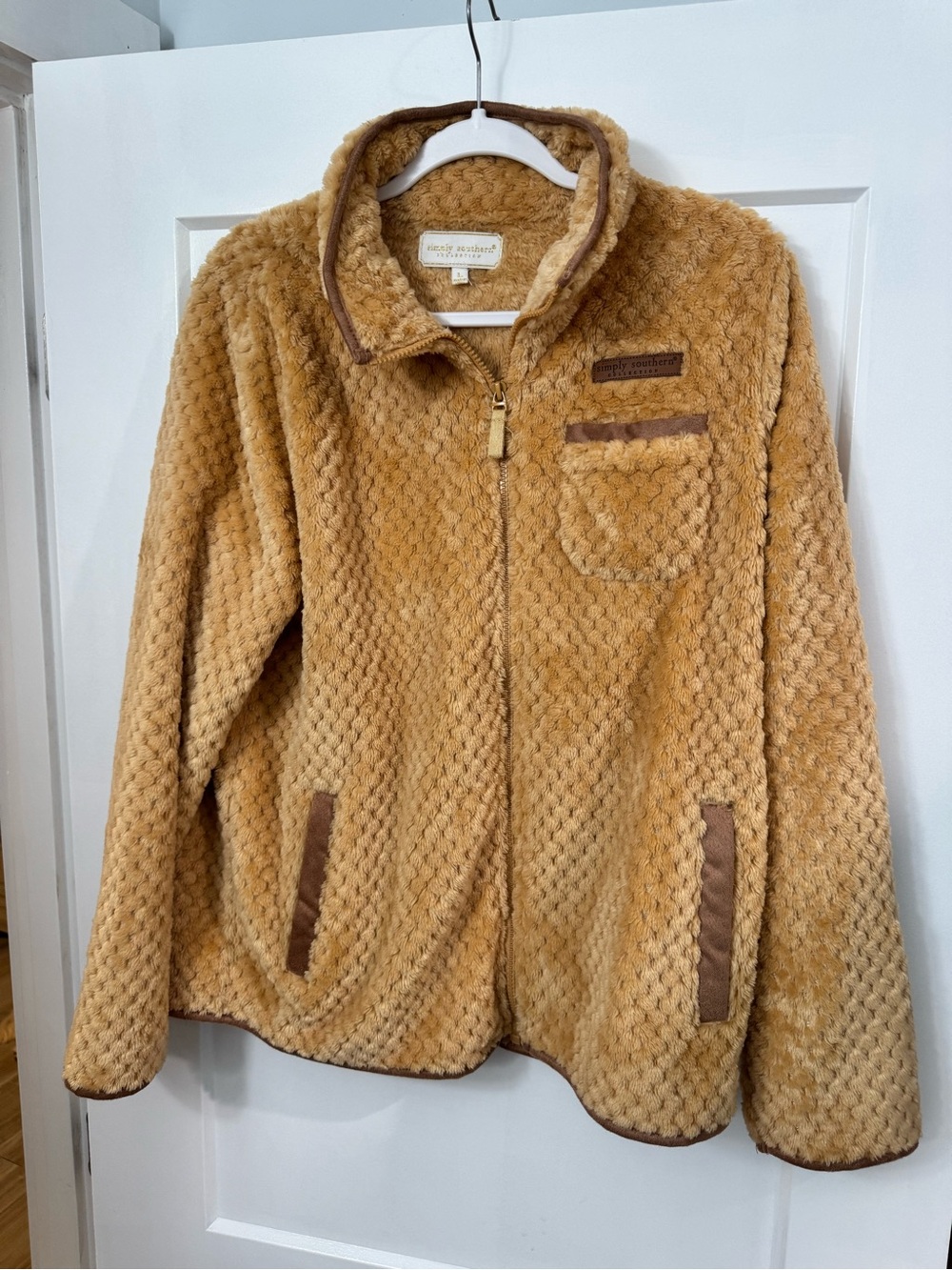 Simply Southern Women's Plush Zip-Up Jacket - Camel Size Large